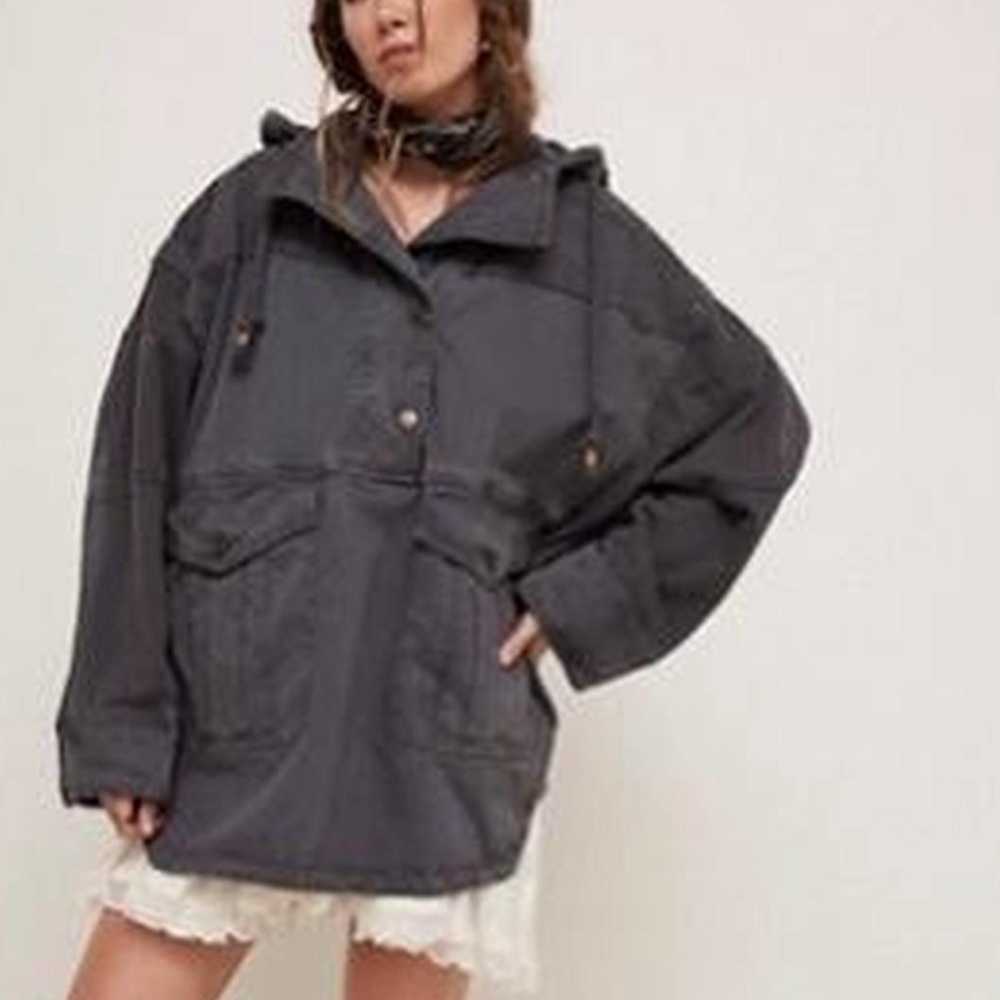 Marlie We The Free Free People Hood Pullover Jacket Coat size S Small Navy Blue